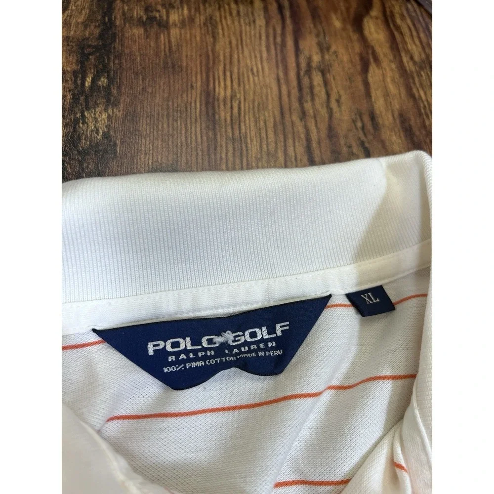 Polo Golf Ralph Lauren Mens XL White W/Orange Stripes Short Bandon Dunes Ad Pima